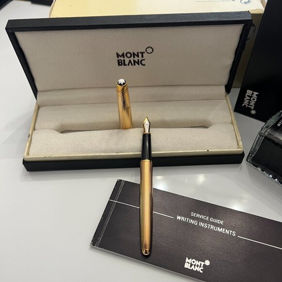 Mont Blanc Sterling Silver w/24K Gold Plate Fountain Pen + Ink Bottle! - Picture 4 of 16